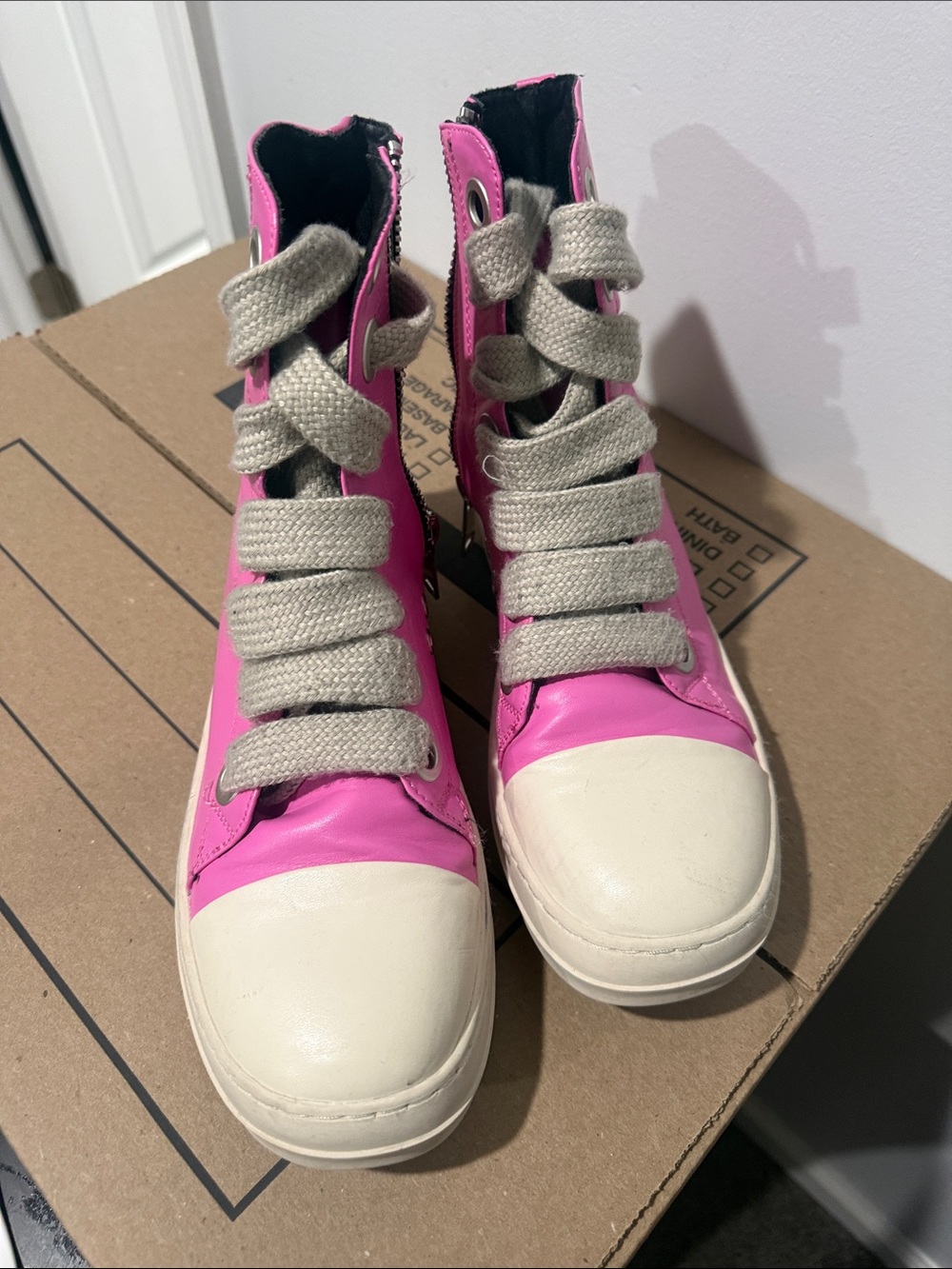 Women’s Lace-Up High-Top Boots in Bright Pink